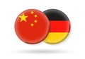 Germany and China circle flags. 3d icon. Round Chinese and German national symbols. Vector illustration